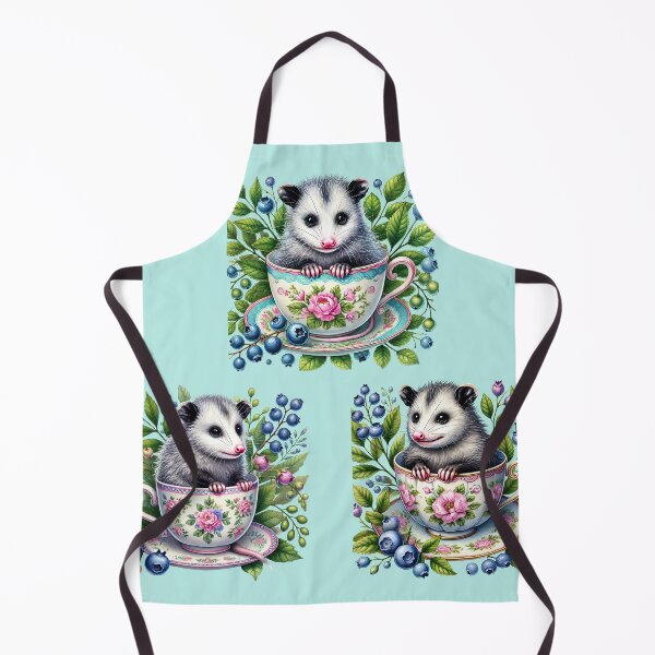 Item preview, Possum Cups – Set of 3 Cute Opossums in Vintage Floral Teacups with Blueberries designed and sold by EmeraldeaArt.