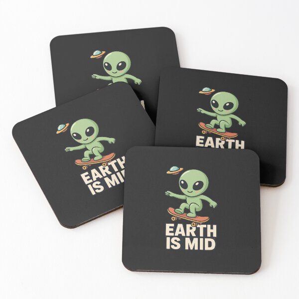Item preview, Cute Alien Skateboarding – "Earth is Mid" Funny Sci-Fi Quote designed and sold by ColorSplash123.
