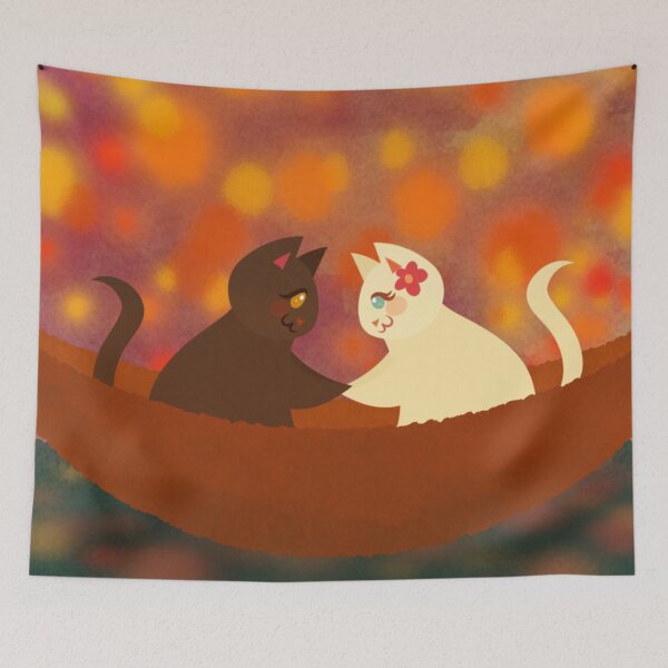 Item preview, Tangled Flynn Rider and Rapunzel Lantern Scene as Cats Cartoon Art Drawing designed and sold by Kyna Arts.