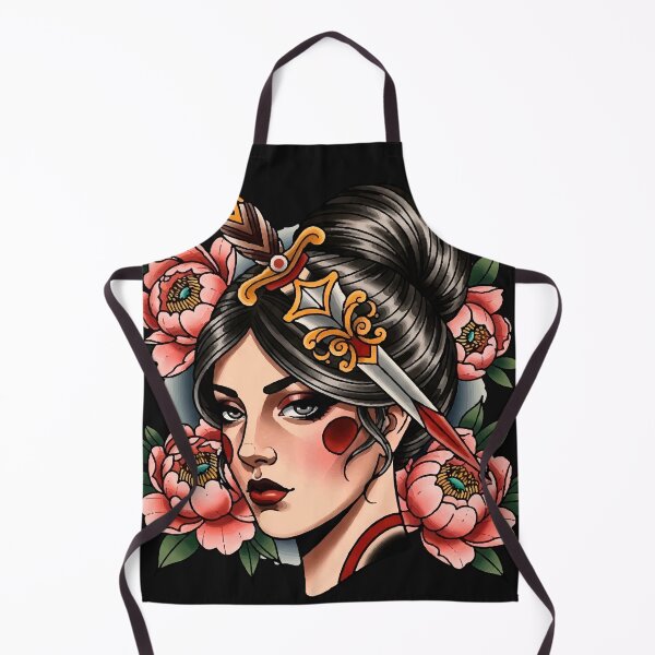 Item preview, Woman and Dagger – Neotraditional Tattoo Illustration with Peonies designed and sold by  Ojo de Lilith.