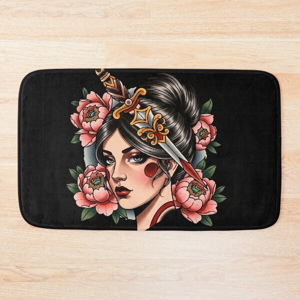 Item preview, Woman and Dagger – Neotraditional Tattoo Illustration with Peonies designed and sold by  Ojo de Lilith.