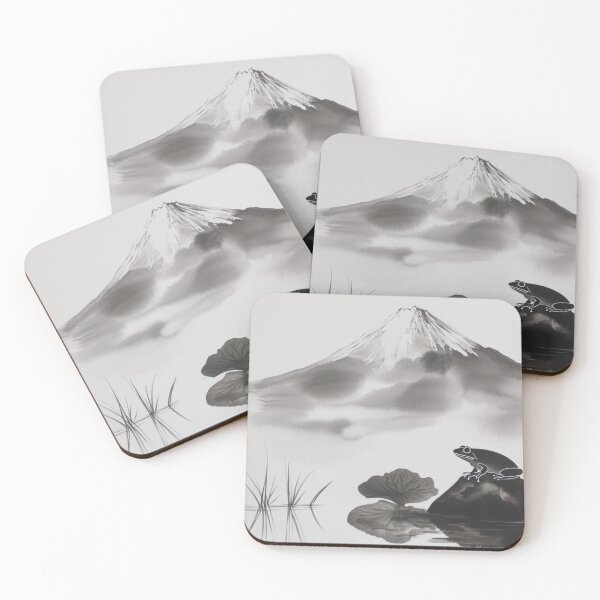 Item preview, Sumi-e Frog on Lotus Leaf with Mount Fuji designed and sold by mi33x.