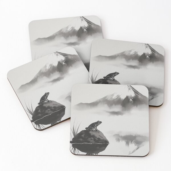 Item preview, Sumi-e Frog on Lotus Leaf with Mount Fuji designed and sold by mi33x.