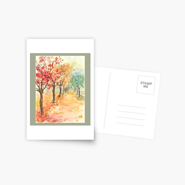 Item preview, Autumn Road - watercolor and pen designed and sold by Annie Mason Art.