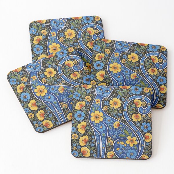 Item preview, Floral cat design inspired by Ukrainian traditional art in Petrykivka style designed and sold by leilazarus.