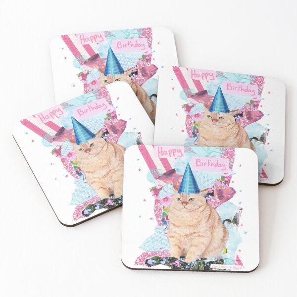 Item preview, Happy birthday | Cat wearing birthday hat collage design designed and sold by OnBambisMind.