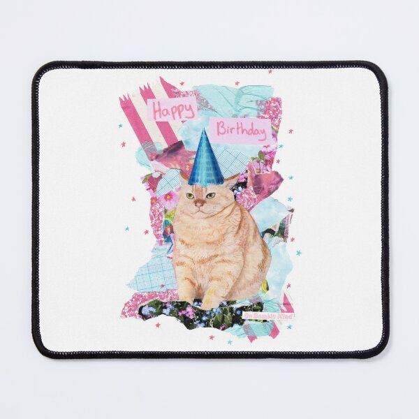 Item preview, Happy birthday | Cat wearing birthday hat collage design designed and sold by OnBambisMind.