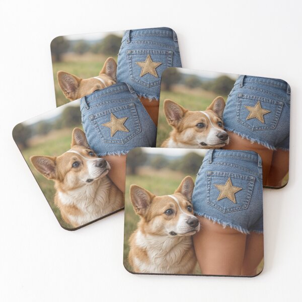 Item preview, Corgi Dog With Young Woman Wearing Denim Shorts designed and sold by Maria Dryfhout.