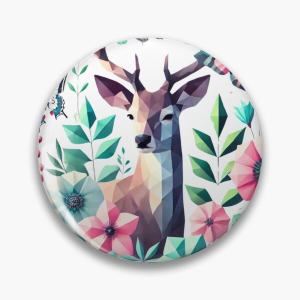 Item preview, Geometric Deer with Butterflies and Floral Nature Low Poly Wildlife Art designed and sold by PrismWild.
