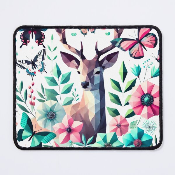 Item preview, Geometric Deer with Butterflies and Floral Nature Low Poly Wildlife Art designed and sold by PrismWild.