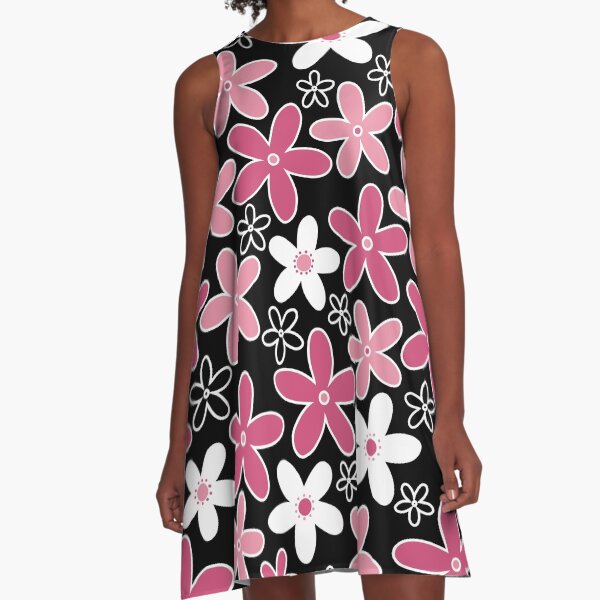 Item preview, 60's, 70's Vintage Flowers in Pink, Black and White designed and sold by MellowCat.