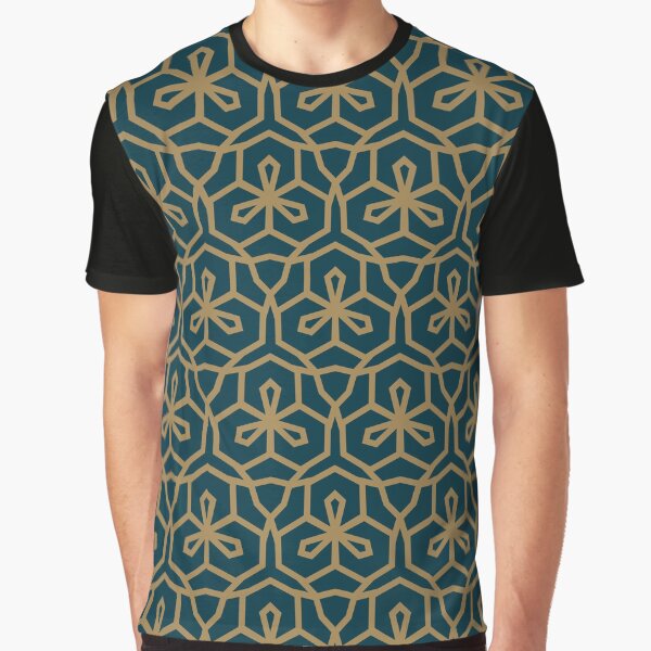 Vista previa del artículo con la obra «Honeycomb Flower Pattern – Ocre & Green Floral Geometry», diseñado y vendido por Neonyx2020.