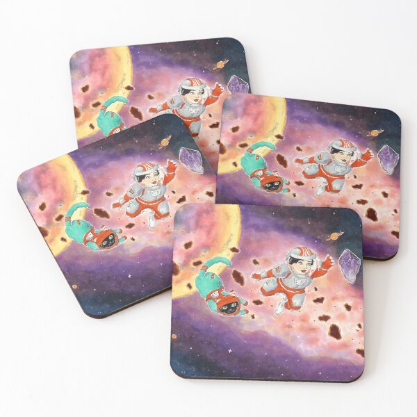 Item preview, Astronaut Exploring Space Crystals with Space Cat - Traditional Illustrated Drawing designed and sold by SChristineBrink.