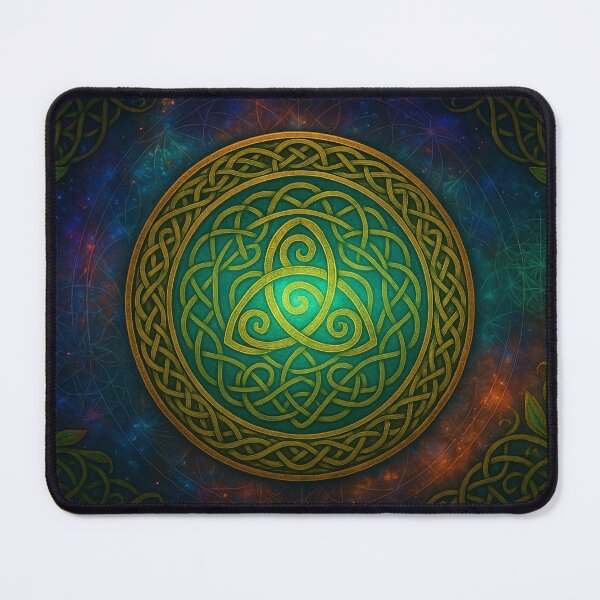 Item preview, Celtic Triquetra Symbol – Golden Knotwork Mandala with Cosmic Background designed and sold by Tommy Studio.