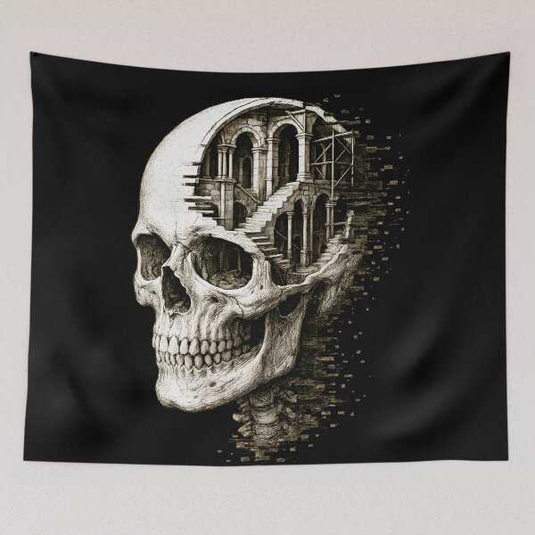 Item preview, Skull Citadel – Surreal Gothic Stairway Architecture Illustration designed and sold by Shoot-The-Moon.