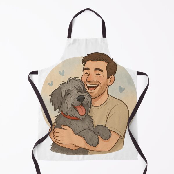 Item preview, Fluffy Bergamasco Sheepdog Hug – Cute Man and Dog Cartoon Design designed and sold by GoodyPaws.