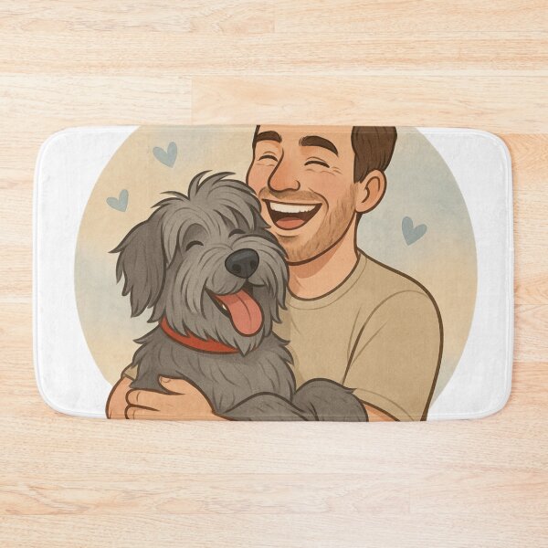 Item preview, Fluffy Bergamasco Sheepdog Hug – Cute Man and Dog Cartoon Design designed and sold by GoodyPaws.
