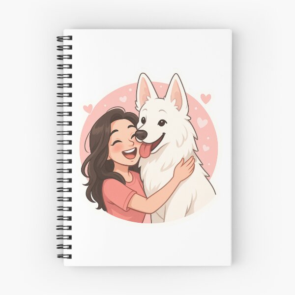 Item preview, White Swiss Shepherd Love – Cute Girl and Fluffy Dog Illustration designed and sold by GoodyPaws.