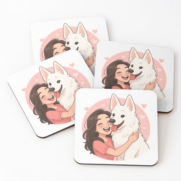 Item preview, White Swiss Shepherd Love – Cute Girl and Fluffy Dog Illustration designed and sold by GoodyPaws.