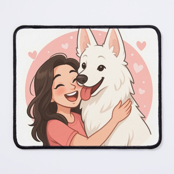 Item preview, White Swiss Shepherd Love – Cute Girl and Fluffy Dog Illustration designed and sold by GoodyPaws.