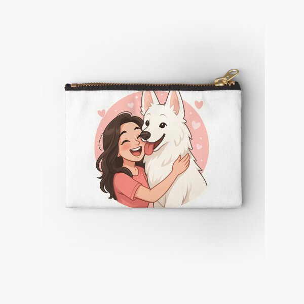 Item preview, White Swiss Shepherd Love – Cute Girl and Fluffy Dog Illustration designed and sold by GoodyPaws.