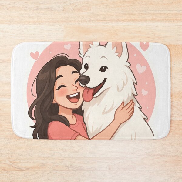 Item preview, White Swiss Shepherd Love – Cute Girl and Fluffy Dog Illustration designed and sold by GoodyPaws.