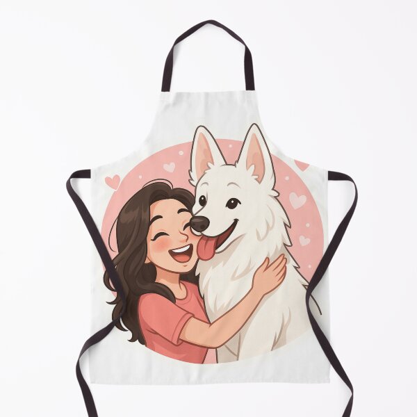 Item preview, White Swiss Shepherd Love – Cute Girl and Fluffy Dog Illustration designed and sold by GoodyPaws.