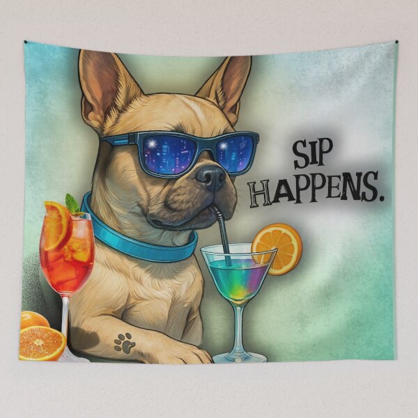 Item preview, French Bulldog Sip Happens Cocktail Art designed and sold by gleefulme.