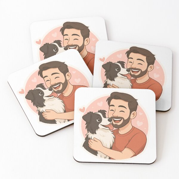 Item preview, Border Collie & Man – Loyal Dog Hug Cartoon Illustration designed and sold by GoodyPaws.