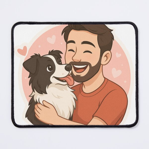 Item preview, Border Collie & Man – Loyal Dog Hug Cartoon Illustration designed and sold by GoodyPaws.