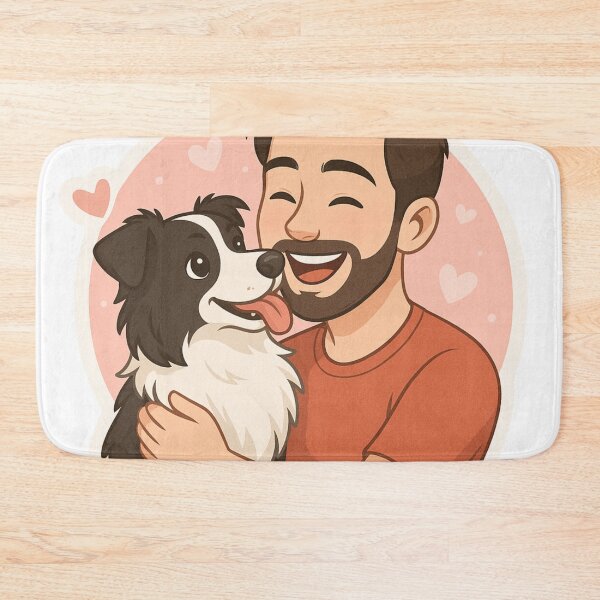Item preview, Border Collie & Man – Loyal Dog Hug Cartoon Illustration designed and sold by GoodyPaws.