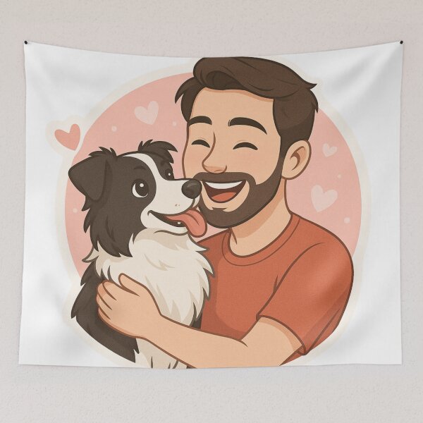 Item preview, Border Collie & Man – Loyal Dog Hug Cartoon Illustration designed and sold by GoodyPaws.