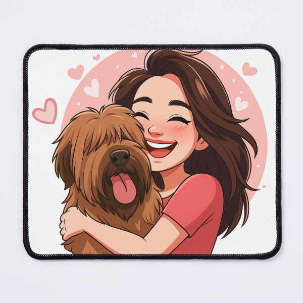 Item preview, Briard & Woman – Cute Fluffy Dog Hug Cartoon Illustration designed and sold by GoodyPaws.