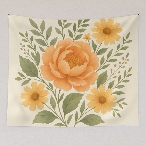 Aperçu de l'œuvre Pivoine ensoleillée et marguerite – Motif floral pastel créée et vendue par windylize.