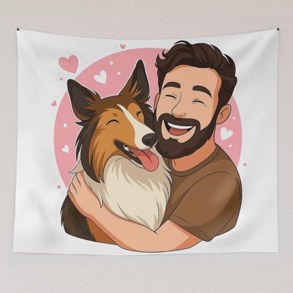 Item preview, Loyal Companions: Man & Rough Collie Cartoon designed and sold by GoodyPaws.