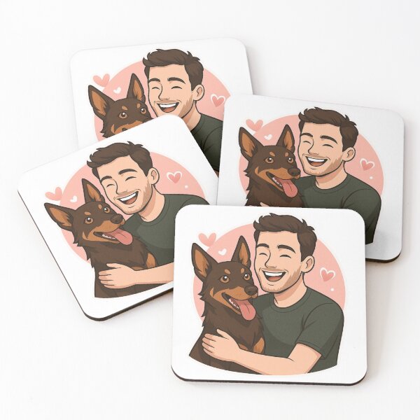 Item preview, Dynamic Duo: Man & Australian Kelpie Cartoon designed and sold by GoodyPaws.