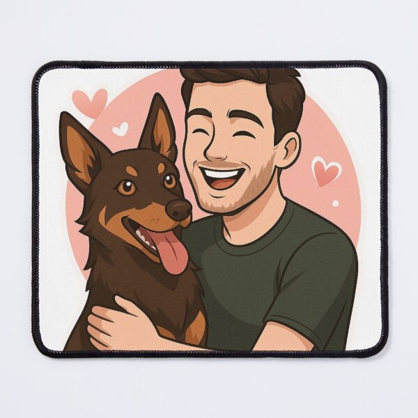 Item preview, Dynamic Duo: Man & Australian Kelpie Cartoon designed and sold by GoodyPaws.