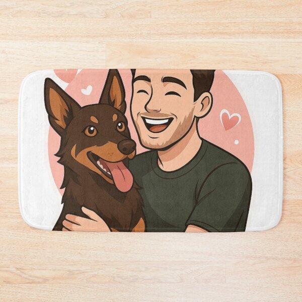 Item preview, Dynamic Duo: Man & Australian Kelpie Cartoon designed and sold by GoodyPaws.