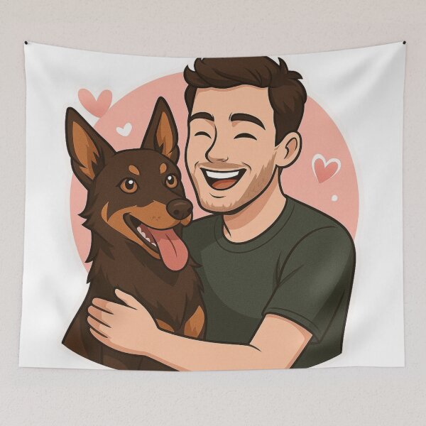 Item preview, Dynamic Duo: Man & Australian Kelpie Cartoon designed and sold by GoodyPaws.
