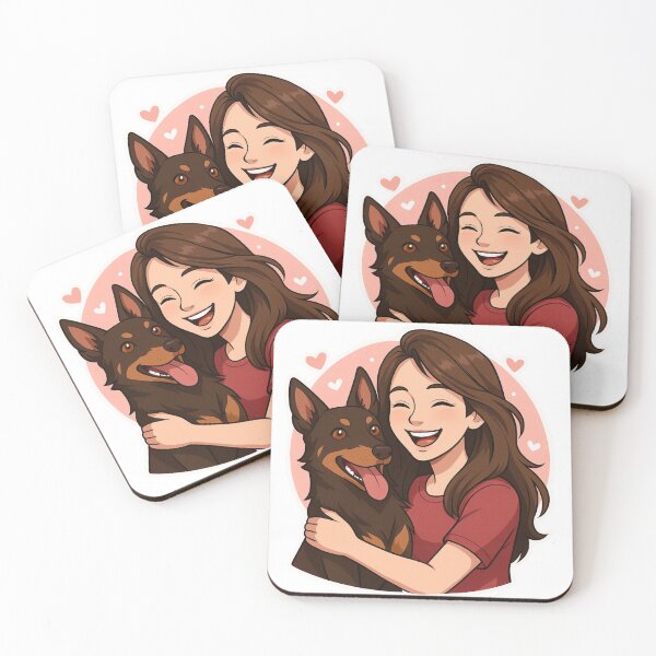 Item preview, Energetic Partners: Woman & Australian Kelpie Cartoon designed and sold by GoodyPaws.