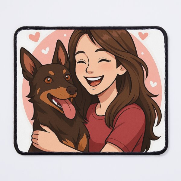 Item preview, Energetic Partners: Woman & Australian Kelpie Cartoon designed and sold by GoodyPaws.