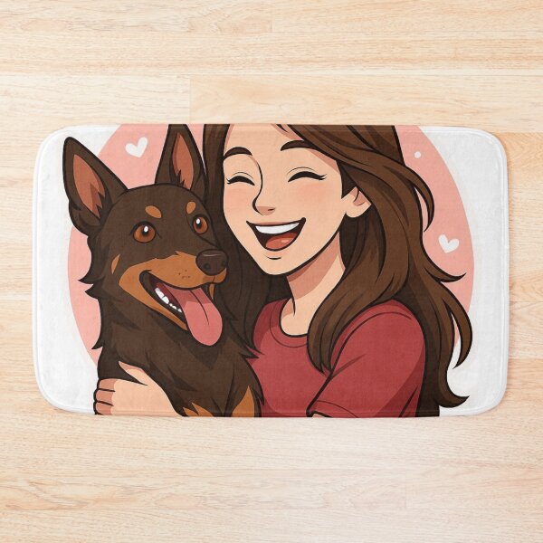 Item preview, Energetic Partners: Woman & Australian Kelpie Cartoon designed and sold by GoodyPaws.