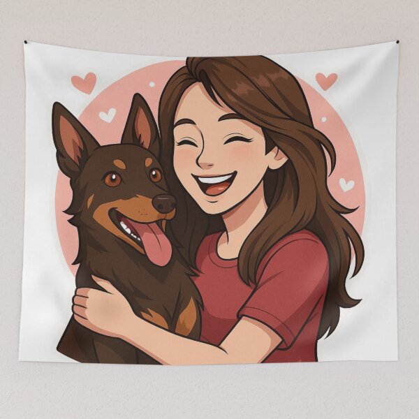 Item preview, Energetic Partners: Woman & Australian Kelpie Cartoon designed and sold by GoodyPaws.
