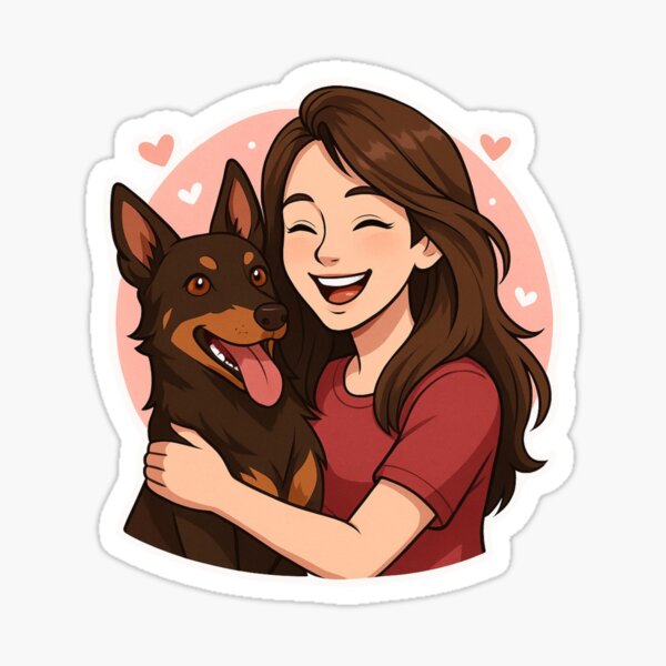 Item preview, Energetic Partners: Woman & Australian Kelpie Cartoon designed and sold by GoodyPaws.