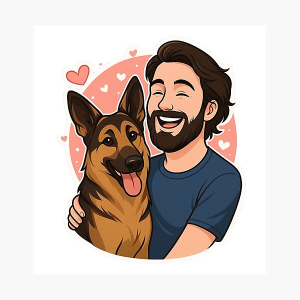 Item preview, Loyal Guardians: Man & German Shepherd Cartoon designed and sold by GoodyPaws.
