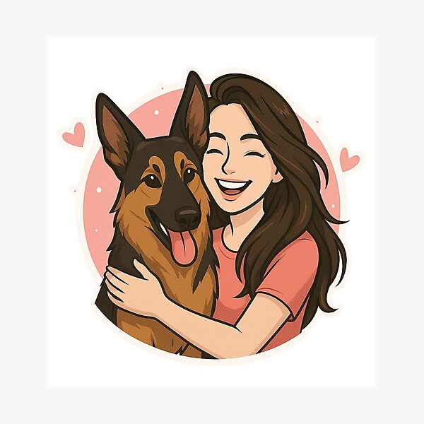 Item preview, Strong Bonds: Woman & German Shepherd Cartoon designed and sold by GoodyPaws.