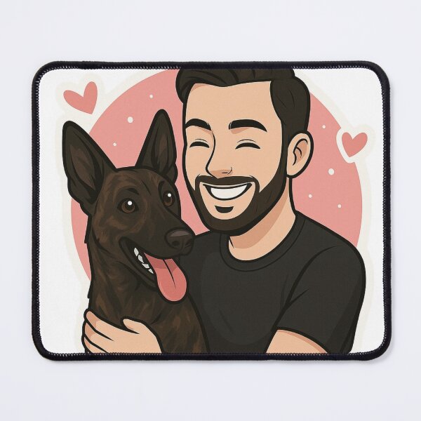 Item preview, Dynamic Duo: Man & Dutch Shepherd Cartoon designed and sold by GoodyPaws.