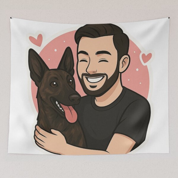 Item preview, Dynamic Duo: Man & Dutch Shepherd Cartoon designed and sold by GoodyPaws.
