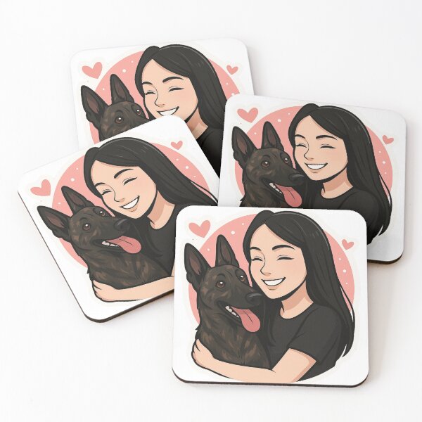 Item preview, Energetic Partners: Woman & Dutch Shepherd Cartoon designed and sold by GoodyPaws.