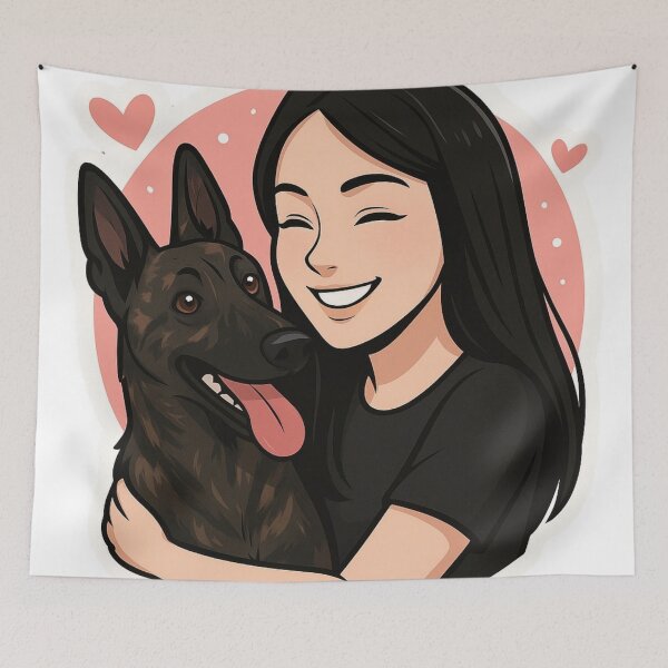 Item preview, Energetic Partners: Woman & Dutch Shepherd Cartoon designed and sold by GoodyPaws.